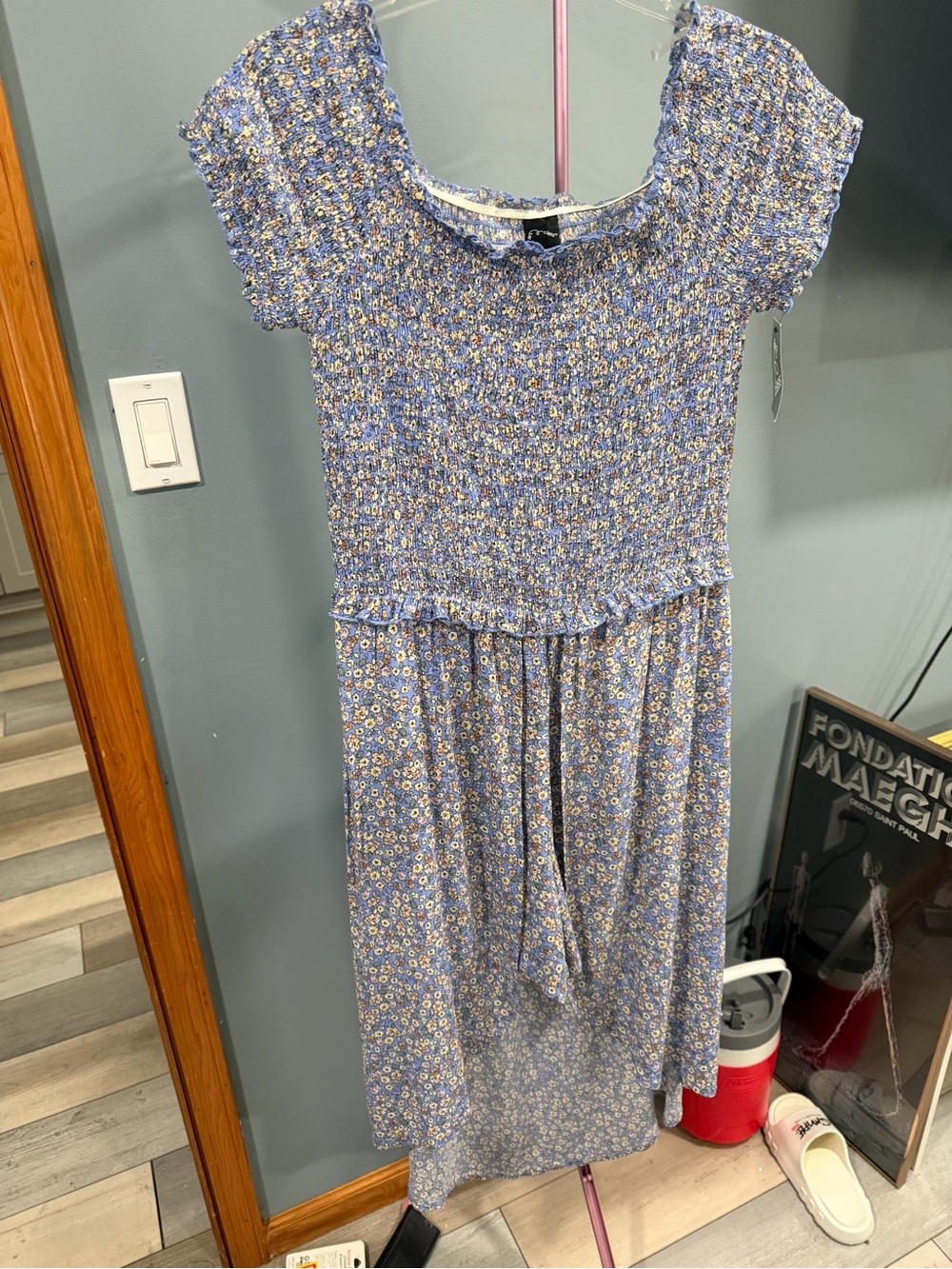 Girls' Blue Floral Smocked Jumpsuit & Romper